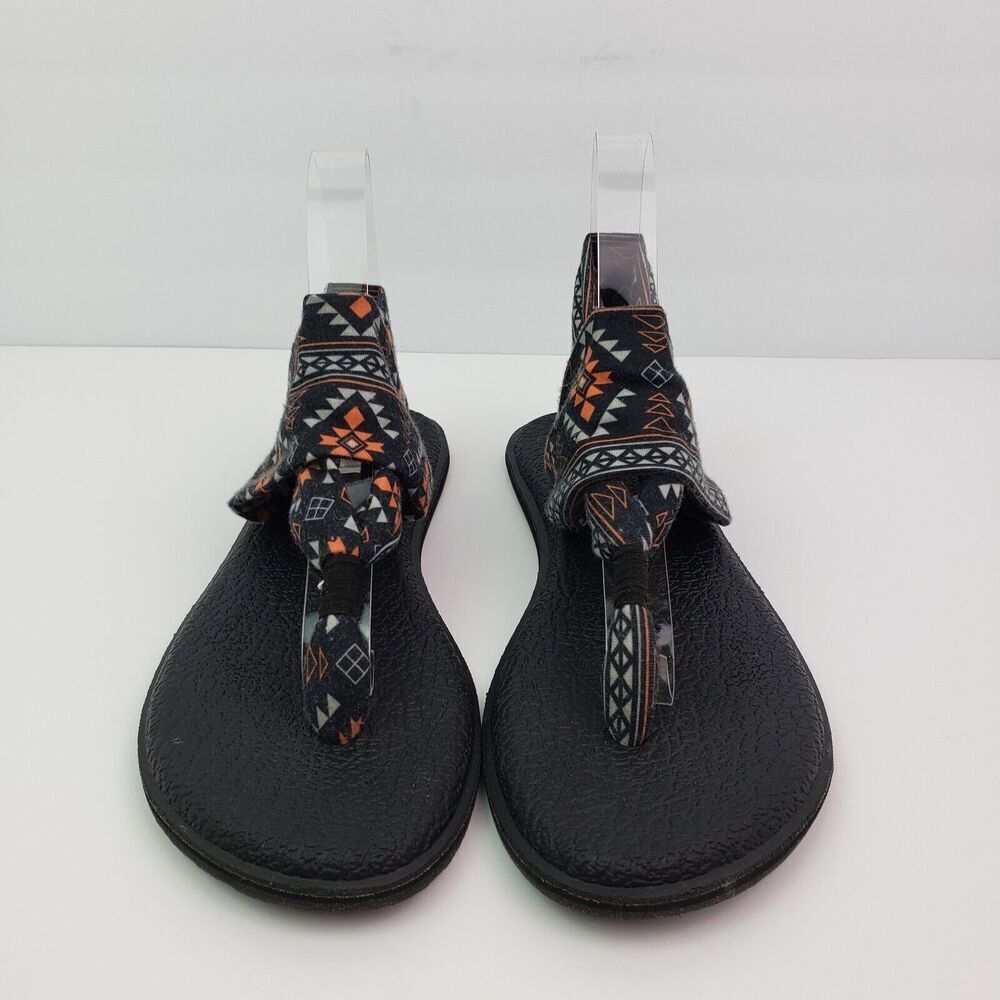 Sanuk Yoga Sling Womens Size 8 Black Orange Aztec Comfort Casual Flat Sandals - Picture 5 of 12